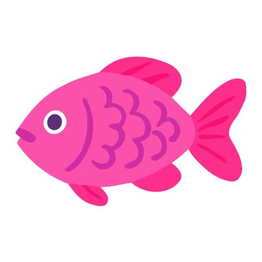 Cute pink fish featuring purple scale patterns in flat cartoon style. Great for marine themes, kids graphics, sea life designs, and aquatic decorations.