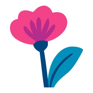 Düz, parlak bir şekilde deniz mavisi yapraklı, sade pembe kır çiçeği. Botanik temalar, bahar grafikleri, çiçek dekoru ve doğa çizimleri için ideal.