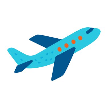 Açık mavi tonlarda düz stil yolcu uçağı. Seyahat markaları, havayolu grafikleri, turizm malzemeleri, posterler ve ulaşım temaları için ideal.