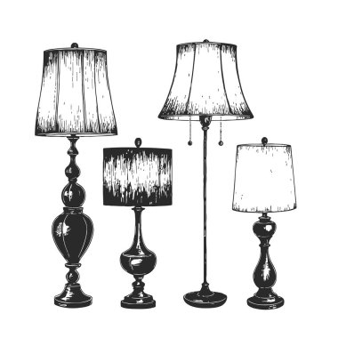 Değişik yüksekliklere ve eşsiz tasarımlara sahip dört ayrı masa lambası farklı stil ve gölgeler sergiliyor. Her lamba farklı bir şekil ve dekora sahiptir. Her odaya ambiyans katmak için mükemmeldir. Lambalar basit bir siyah beyaz arikisiyle gösterilir.