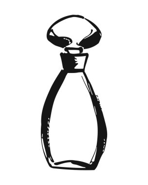 Parfüm şişesinin sade ve zarif siyah çizimi lüks bir koku ve tarz sergiliyor. Şişenin zarif tasarımı sofistike ve şık estetiği vurgular. Siluet üst düzey güzellik ve kozmetik lüks taşır. Basit ama etkili bir temsil.