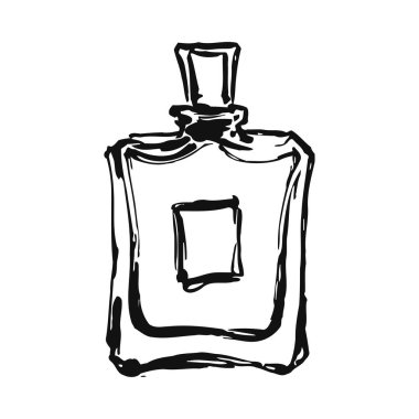 Lüks parfüm markalarını ve moda için pahalı kokulu ürünleri sembolize eden zarif bir parfüm şişesi çizimi. Basit tasarım, sofistike ve cazibeli taşır. Pazarlama kampanyaları ve kozmetik markalaşmaları için mükemmeldir. Lüks hayatın özünü somutlaştırır.