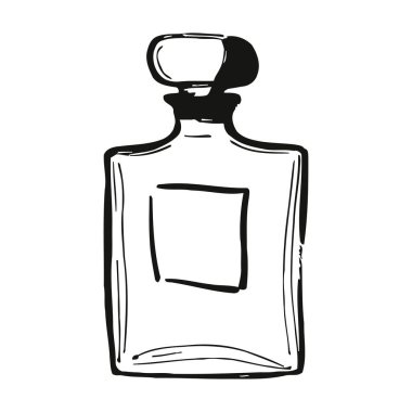 Basit ama zarif siyah beyaz bir parfüm şişesinin tıkaçlı hali. Dikdörtgen şekilli ve gösterişli tasarım, sofistike ve kaliteli, parfüm ve güzellik markaları için mükemmel..
