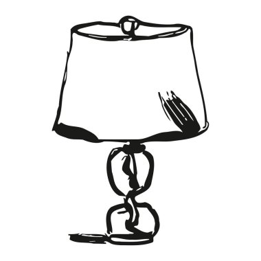 Basit minimalist siyah beyaz çizim tasarımı içeren zarif masa lambası çizimi. Güzelce hazırlanmış lamba gölgesi ve tabanı şık bir ev dekorasyonu yaratıyor. Basit ama sanatsal, bu lamba herhangi bir odaya modern bir zarafet katıyor, onu Pe yapıyor.