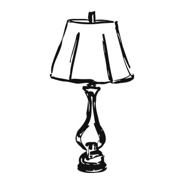 Dekoratif tabanı ve gölgesi olan basit siyah-beyaz bir resimden oluşan zarif bir başucu lambası. Siluet stili, temiz çizgileri ve minimalist estetiği vurgular, ev dekorasyonu veya grafik tasarım unsuru için mükemmeldir. Klasik ve geleneksel.