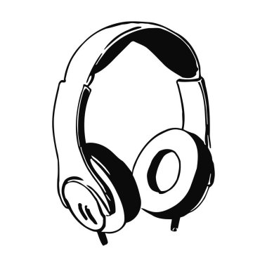 Müzik ve oyun amaçları için modern aksesuar tasarımı sergilenen kulaklıkların basit siyah-beyaz çizimi temiz minimalist tarzda ve giyilebilir teknolojiyle.