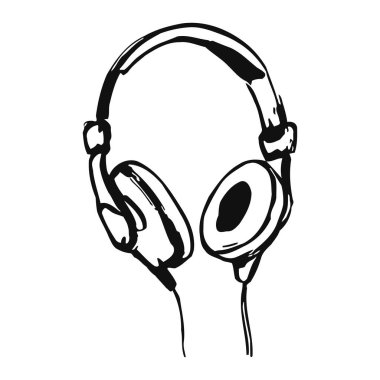 Müzik ve ses teknolojisini temsil eden kulaklıkların basit siyah beyaz çizimi. Ses kalitesi ve konfor gösterişli tasarım ile vurgulanır. Beyaz arka plandaki siyah kulaklıklar temiz bir görsel yenilenme oluşturur