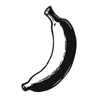 Siyah beyaz betimlenmiş, kıvrımlı şeklini ve dokusunu gösteren basit bir muz çizimi. Basit ama zarif bir tasarım, meyvenin doğal güzelliğini vurgulamak ve sağlıklı bir atıştırma seçeneği olarak cazibe.
