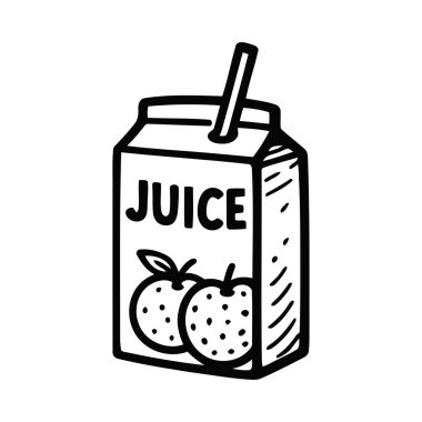 Saman ve elma resimli meyve suyu kutusu sağlıklı içecekler için taze meyve suyu paketleme tasarımını temsil ediyor. Basit siyah beyaz grafik tasarım elementleri. Etiketinde elma olan bir kutuda taze meyve suyu. Sağlıklı kuru üzüm