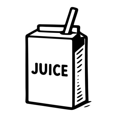 Saman resimli meyve suyu kutusu sağlıklı beslenme için içecek ambalajını ve ferahlatıcı içecek seçeneklerini temsil ediyor. Taze meyve suyu içmek için saman dolu bir kutu. Meyve suyu ambalajı ve içecek kabı için basit grafik tasarımı. İçecek.