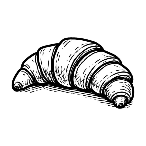 Yeni pişmiş kruvasan hamur işi illüstrasyonu, gösterişli tuhaf, katmanlı ve tereyağlı doku, basit ama iştah açıcı siyah ve beyaz bir tasarımı olan fırın promosyonları ve yemek reklamları için mükemmel..