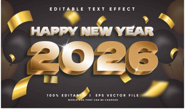 Modern tarzda düzenlenebilir mutlu yıllar 2026 vektör metin efekti