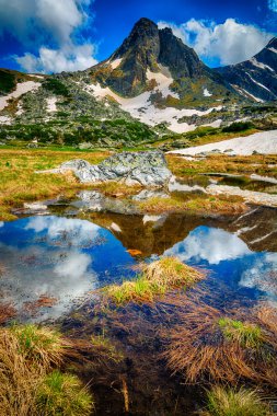Stunning mountains in Rila Lakes district with a reflection in the water clipart