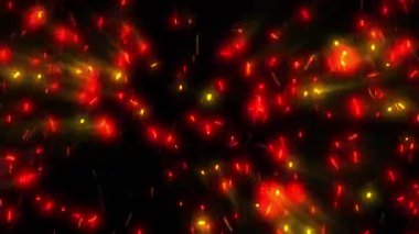 Soyut, parlak, hızlı kıvılcımlar. 4K video. Şaşırtıcı bir şekilde ısı atmosferini iletir ve ateşin genişlemesini sağlar. Hareket tasarımı.