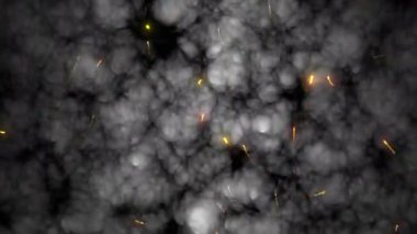 Soyut, parlak, hızlı kıvılcımlar. 4K video. Şaşırtıcı bir şekilde ısı atmosferini iletir ve ateşin genişlemesini sağlar. Hareket tasarımı.