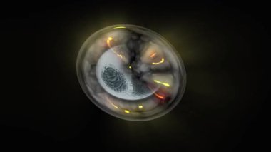 Enerji izleriyle bükülen soyut neon küre gerçeküstü bir uzayda asılı.