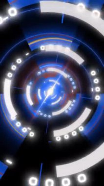 Canlı eşmerkezli daireler, şekiller ve parlayan merkezi bir ışık tüneli.