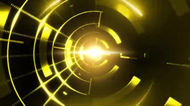 Canlı eşmerkezli daireler, şekiller ve parlayan merkezi bir ışık tüneli.