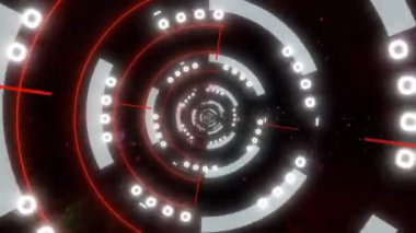 Canlı eşmerkezli daireler, şekiller ve parlayan merkezi bir ışık tüneli.