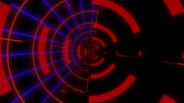 Canlı eşmerkezli daireler, şekiller ve parlayan merkezi bir ışık tüneli.