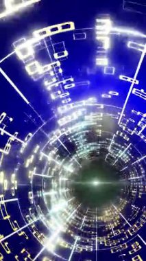 Canlı eşmerkezli daireler, şekiller ve parlayan merkezi bir ışık tüneli.