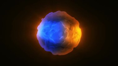 Parçacıklardan ve enerjik dinamik dalgalardan oluşan parlak, parıldayan bir küre uzayda sorunsuzca hareket eder..