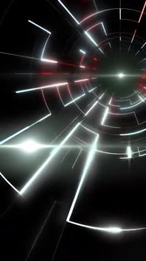 Canlı eşmerkezli daireler, şekiller ve parlayan merkezi bir ışık tüneli.