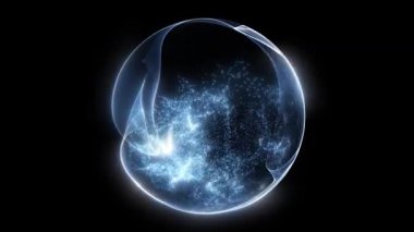 Parçacıklardan ve enerjik dinamik dalgalardan oluşan parlak, parıldayan bir küre uzayda sorunsuzca hareket eder..