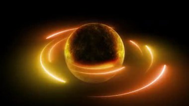 Satürn halkalarına benzer enerji çemberleriyle çevrili fantastik bir enerji küresi..