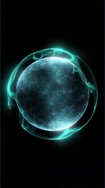 Parçacıklardan ve enerjik dinamik dalgalardan oluşan parlak, parıldayan bir küre uzayda sorunsuzca hareket eder..