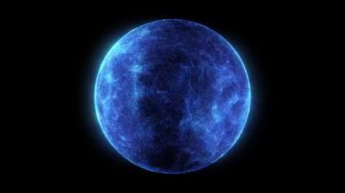 Parçacıklardan ve enerjik dinamik dalgalardan oluşan parlak, parıldayan bir küre uzayda sorunsuzca hareket eder..