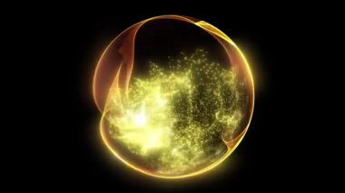 Parçacıklardan ve enerjik dinamik dalgalardan oluşan parlak, parıldayan bir küre uzayda sorunsuzca hareket eder..