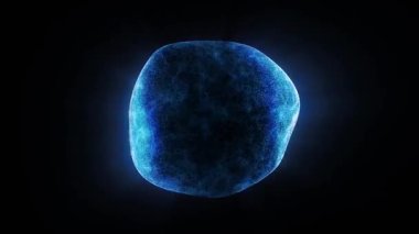 Parçacıklardan ve enerjik dinamik dalgalardan oluşan parlak, parıldayan bir küre uzayda sorunsuzca hareket eder..