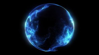 Parçacıklardan ve enerjik dinamik dalgalardan oluşan parlak, parıldayan bir küre uzayda sorunsuzca hareket eder..