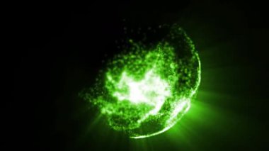 Parçacıklardan ve enerjik dinamik dalgalardan oluşan parlak, parıldayan bir küre uzayda sorunsuzca hareket eder..