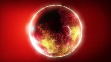 Parçacıklardan ve enerjik dinamik dalgalardan oluşan parlak, parıldayan bir küre uzayda sorunsuzca hareket eder..