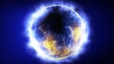 Parçacıklardan ve enerjik dinamik dalgalardan oluşan parlak, parıldayan bir küre uzayda sorunsuzca hareket eder..