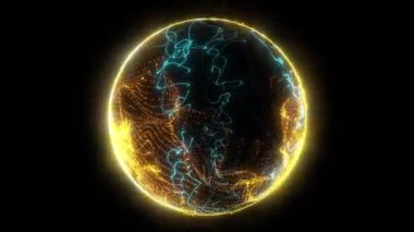 Parçacıklardan ve enerjik dinamik dalgalardan oluşan parlak, parıldayan bir küre uzayda sorunsuzca hareket eder..