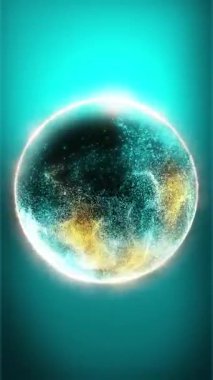 Parçacıklardan ve enerjik dinamik dalgalardan oluşan parlak, parıldayan bir küre uzayda sorunsuzca hareket eder..