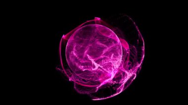 Gerçeküstü bir uzayda asılı duran soyut bir neon küre bize yaklaşıyor ve uzaklaşıyor..