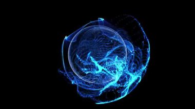 Gerçeküstü bir uzayda asılı duran soyut bir neon küre bize yaklaşıyor ve uzaklaşıyor..