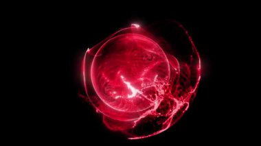 Gerçeküstü bir uzayda asılı duran soyut bir neon küre bize yaklaşıyor ve uzaklaşıyor..