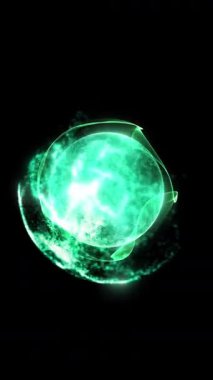 Gerçeküstü bir uzayda asılı duran soyut bir neon küre bize yaklaşıyor ve uzaklaşıyor..