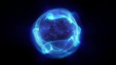 Parçacıklardan ve enerjik dinamik dalgalardan oluşan parlak, parıldayan bir küre uzayda sorunsuzca hareket eder..