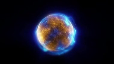 Parçacıklardan ve enerjik dinamik dalgalardan oluşan parlak, parıldayan bir küre uzayda sorunsuzca hareket eder..