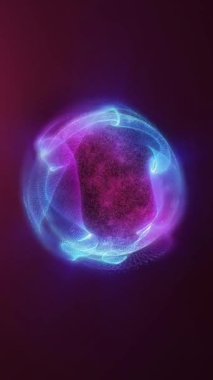 Parçacıklardan ve enerjik dinamik dalgalardan oluşan parlak, parıldayan bir küre uzayda sorunsuzca hareket eder..