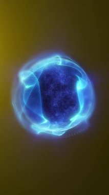 Parçacıklardan ve enerjik dinamik dalgalardan oluşan parlak, parıldayan bir küre uzayda sorunsuzca hareket eder..