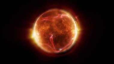 Parçacıklardan ve enerjik dinamik dalgalardan oluşan parlak, parıldayan bir küre uzayda sorunsuzca hareket eder..