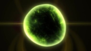 Parçacıklardan ve enerjik dinamik dalgalardan oluşan parlak, parıldayan bir küre uzayda sorunsuzca hareket eder..