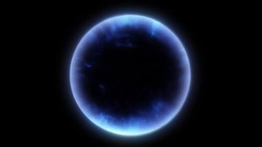 Parçacıklardan ve enerjik dinamik dalgalardan oluşan parlak, parıldayan bir küre uzayda sorunsuzca hareket eder..